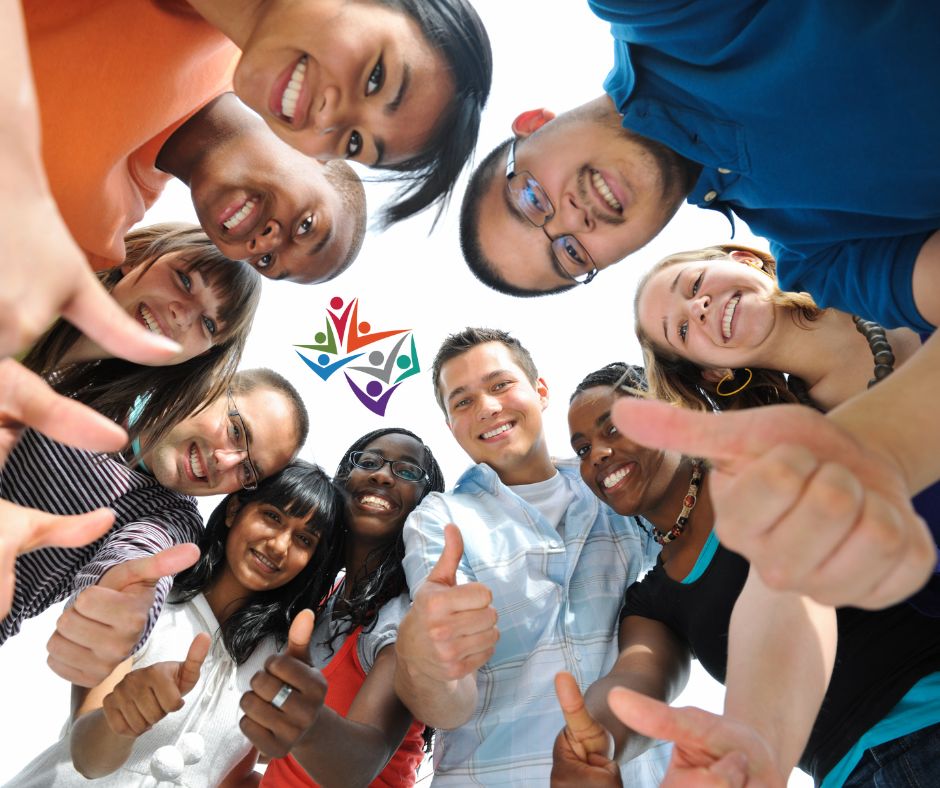 Texas Youth Action Network Logo surrounded by youth giving a thumbs up.